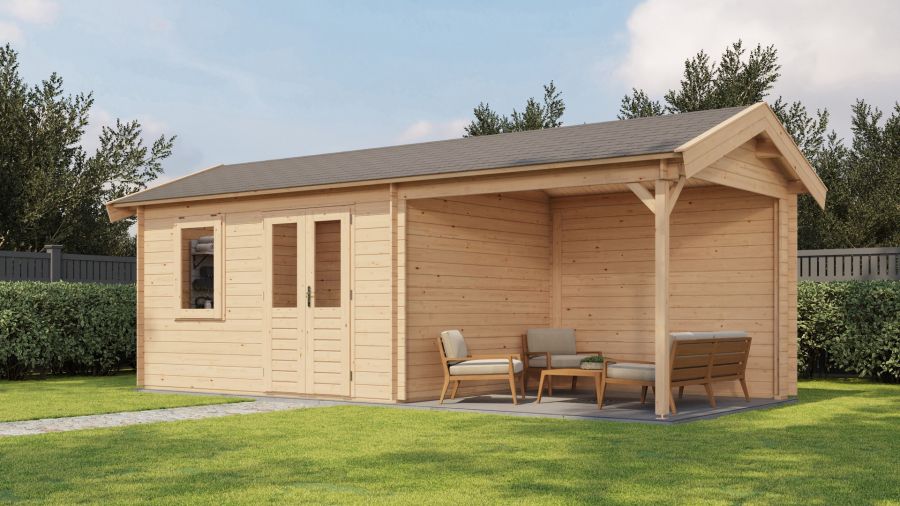 Lugarde Select Blokhut met overkapping Holten 400x300cm + 300cm - Onbehandeld Lugarde Select Blokhut met overkapping Holten 400x300cm + 300cm - Onbehandeld