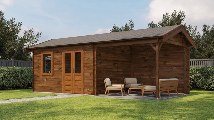 Lugarde Select Blokhut met overkapping Holten 400x300cm + 300cm - Keteldruk Bruin Lugarde Select Blokhut met overkapping Holten 400x300cm + 300cm - Keteldruk Bruin