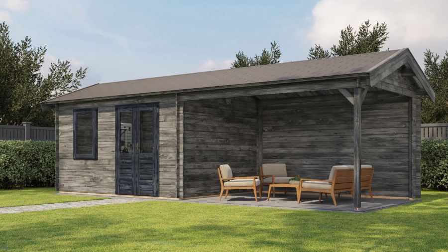 Lugarde Select Blokhut met overkapping Voorst 400x300cm + 400cm - Keteldruk Grijs Lugarde Select Blokhut met overkapping Voorst 400x300cm + 400cm - Keteldruk Grijs