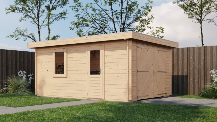 Lugarde Select Blokhut Eibergen met garagedeur 350x500cm - Onbehandeld Lugarde Select Blokhut Eibergen met garagedeur 350x500cm - Onbehandeld