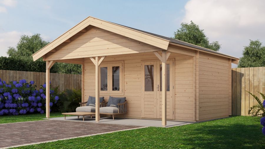Lugarde Select Blokhut met overkapping Heerde 500x300cm + 200cm - Onbehandeld Lugarde Select Blokhut met overkapping Heerde 500x300cm + 200cm - Onbehandeld