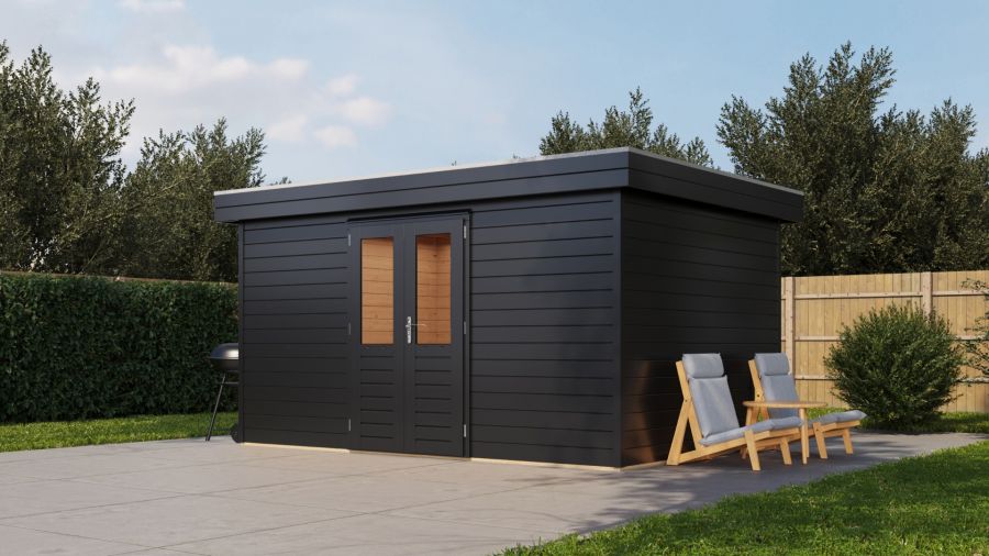 Lugarde Select Prima Hoofddorp tuinhuis 420x300 cm 44 mm vuren zwartgrijs gebeitst