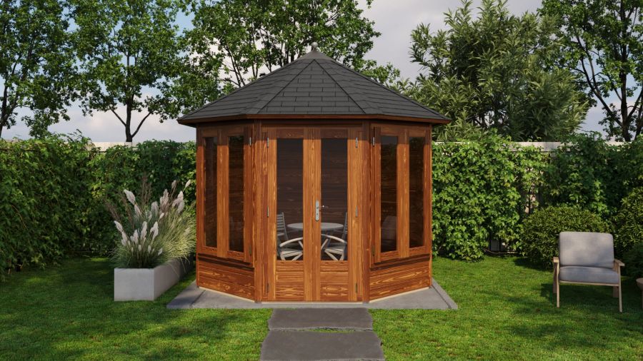 Lugarde Select Prima Hellevoetsluis tuinhuis Ø300 cm 28 mm vuren bruin geolied