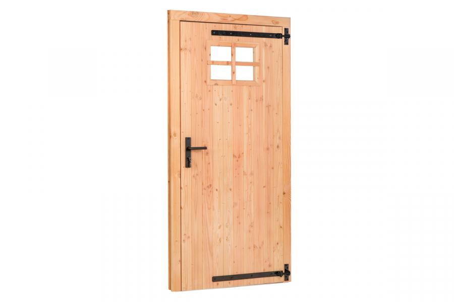 Douglas enkele klampdeur met klein raam 100x205 cm buitenmaat, rechtsdraaiend Douglas enkele klampdeur met klein raam 100x205 cm buitenmaat, rechtsdraaiend