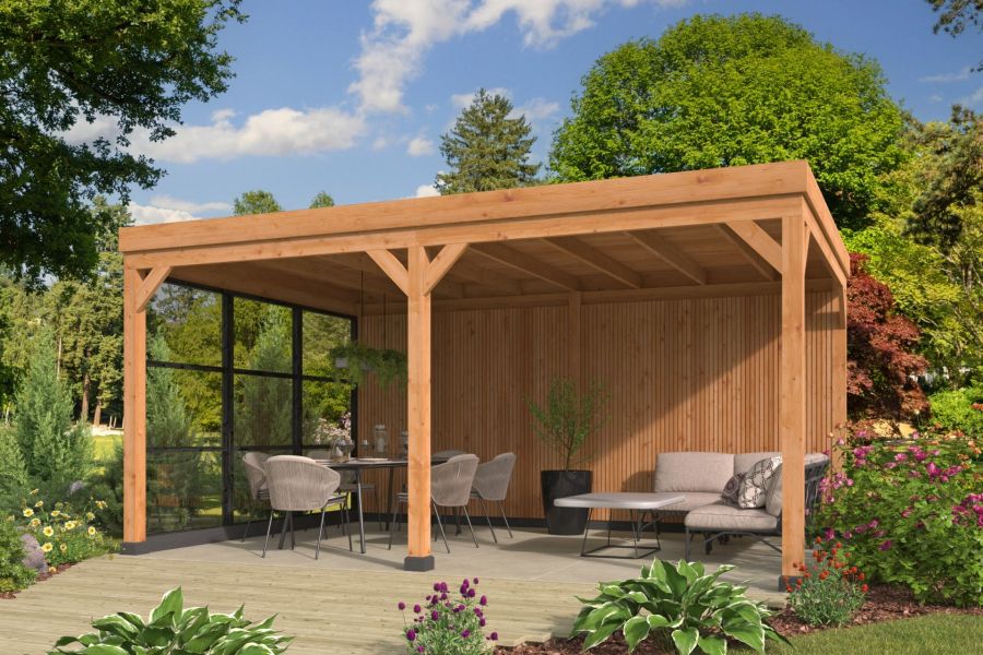 Tuindeco Kiruna platdak overkapping 377x537 cm vuren red class wood geïmpregneerd incl. EPDM Tuindeco Kiruna platdak overkapping 377x537 cm vuren red class wood geïmpregneerd incl. EPDM