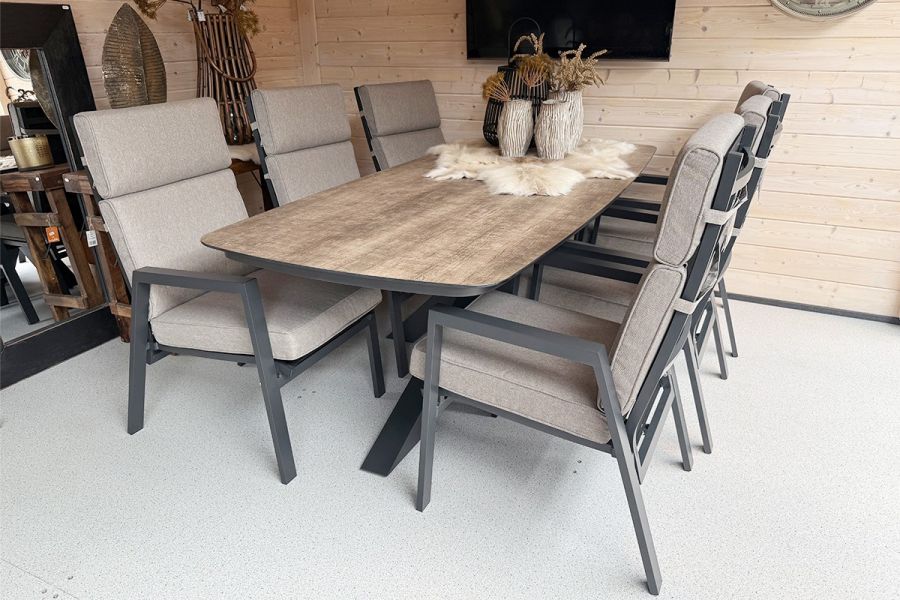 Tuinset Ambiance - tafel en 6 verstelbare stoelen incl. taupe kussens