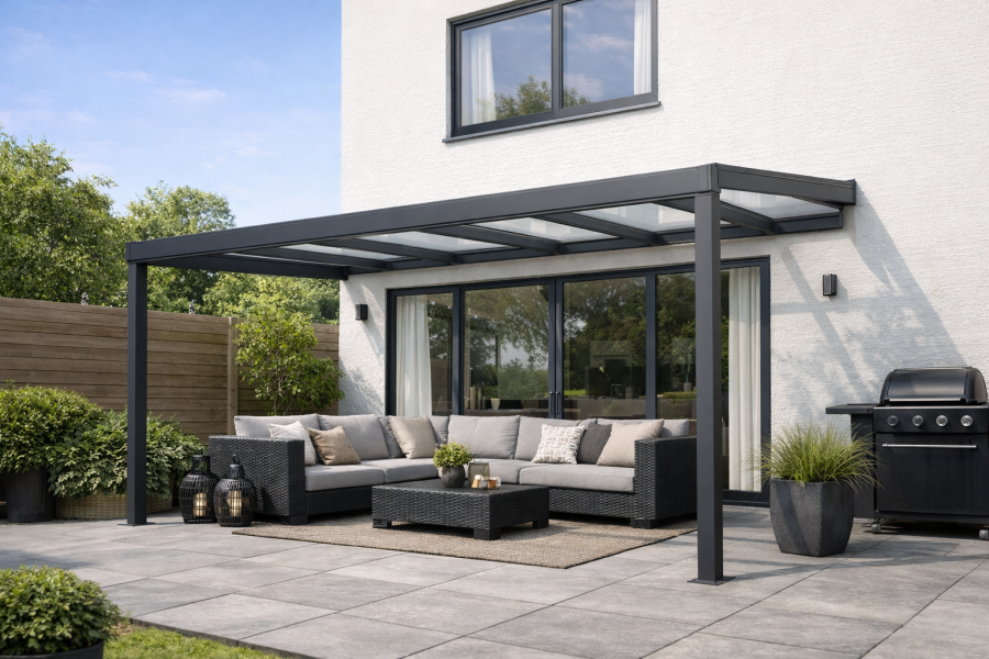 Profiline veranda 400x330 cm - antraciet - helder polycarbonaat dak  - SALE02203