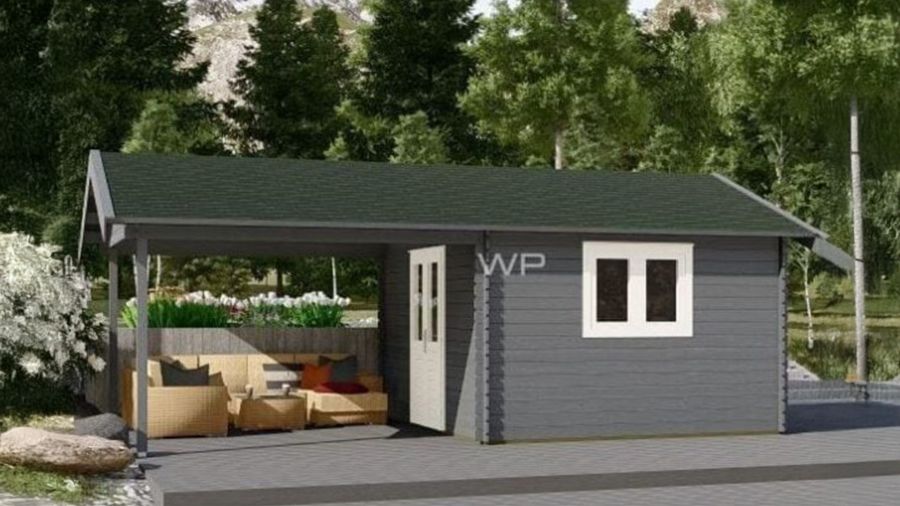 Woodpro Hank Tuinhuis 400x350 cm + overkapping 350 cm 28 mm vuren blank Woodpro Hank Tuinhuis 400x350 cm + overkapping 350 cm 28 mm vuren blank