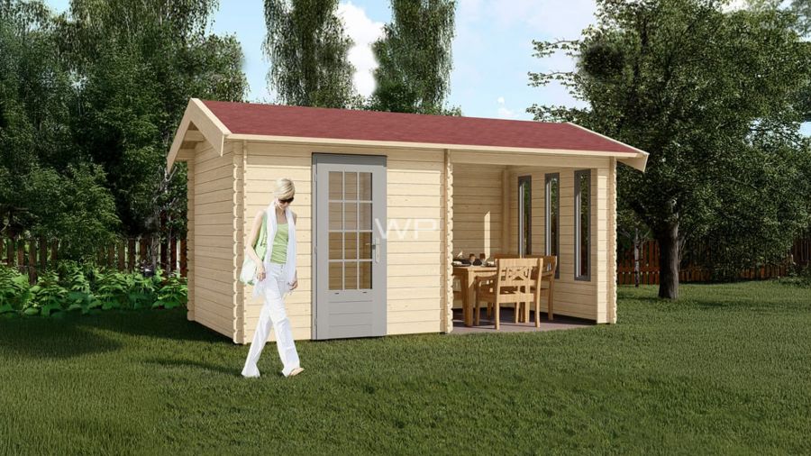 Woodpro Heijen Tuinhuis 250x250 cm + overkapping 250 cm 28 mm vuren blank