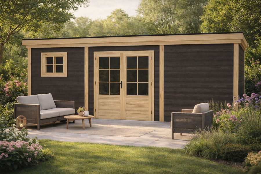 Blokhut Tiel 780x300 cm Douglas blank met vuren rabat wanden (incl. EPDM)