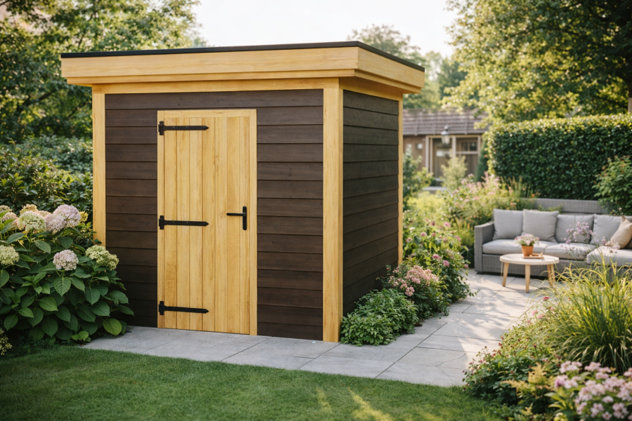 Blokhut Zoetermeer 250x250 cm Douglas blank met vuren rabat wanden zwart  (Incl. EPDM)