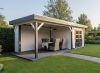 Blokhut Bosuil 300x300 cm + luifel 400 cm - antraciet en wit gecoat - incl. EPDM, aluminium daktrim en antraciet vlonder - Showmodel Hoofddorp
