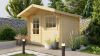 Tuindeco Bjorn Blokhut 300x260 cm + luifel 80 cm 28 mm red class wood honing geïmpregneerd