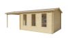 Tuindeco Skeg Blokhut 420x340 cm + luifel 280 cm 44 mm vuren red class wood geïmpregneerd
