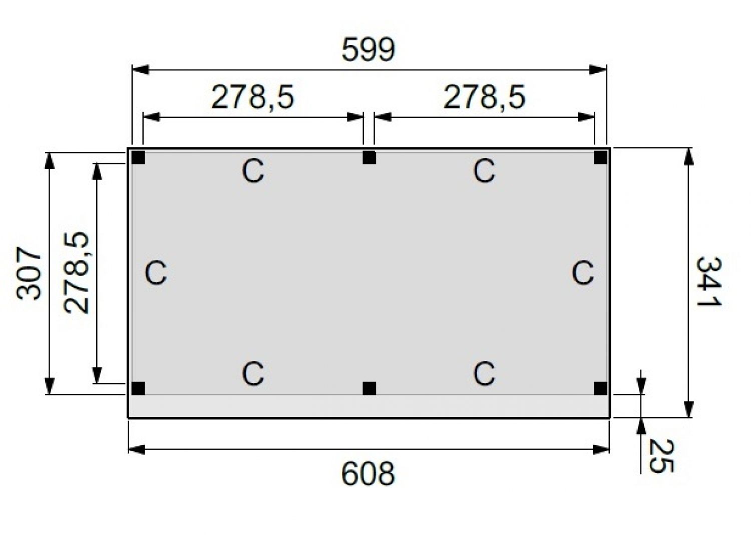 Plattegrond Buitenverblijf Plat dak Premium L 600x310 cm 