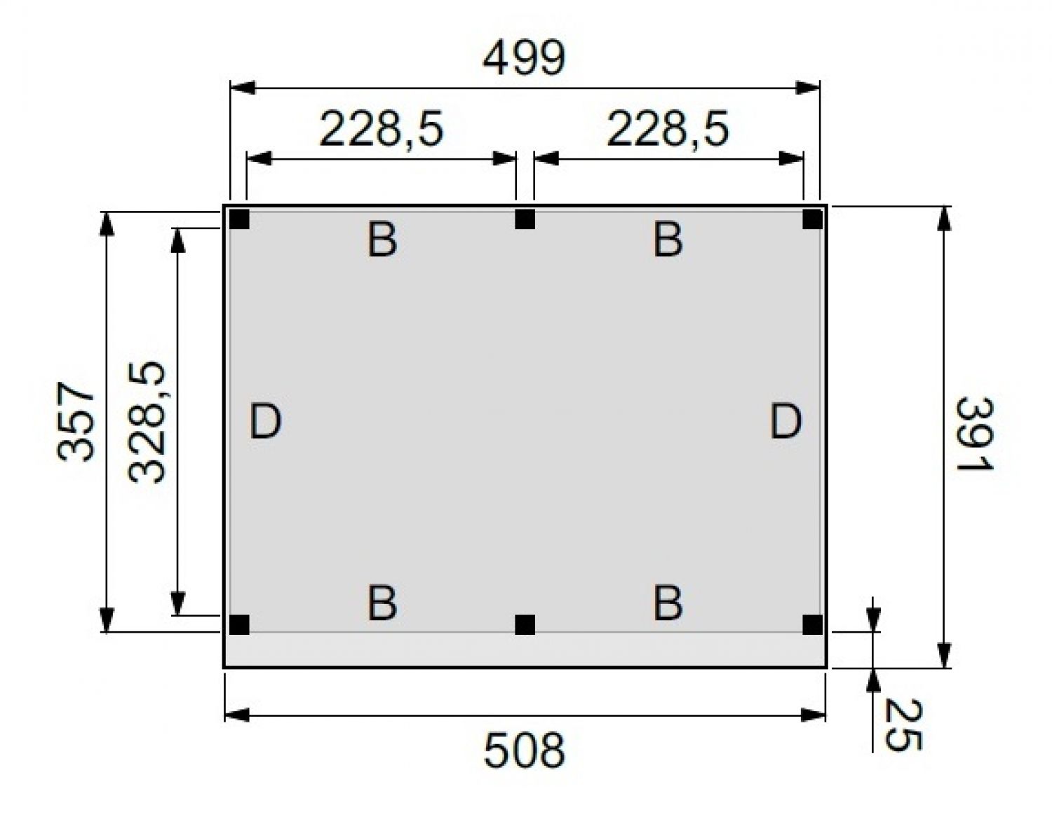 Plattegrond Buitenverblijf plat dak premium XL 500x360 cm