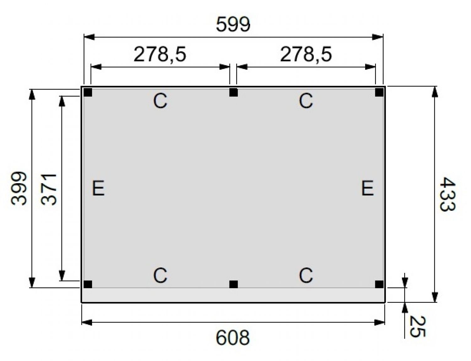 Plattegrond Buitenverblijf plat dak premium XXL 600x400 cm