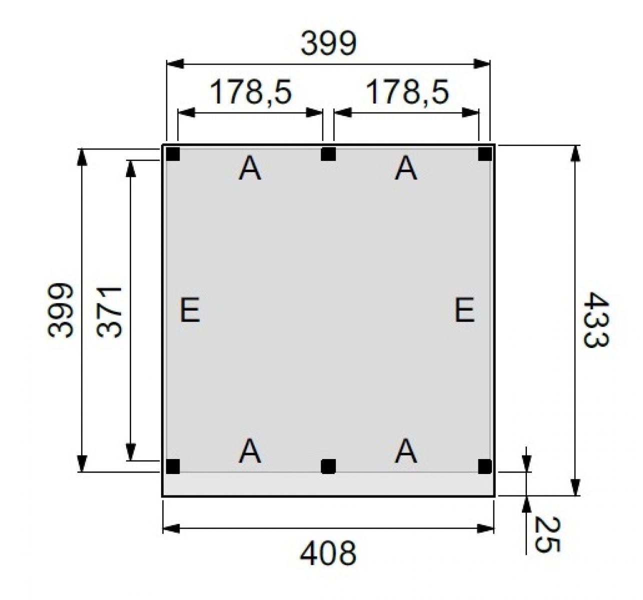 Plattegrond Buitenverblijf plat dak premium XXL 400x400 cm