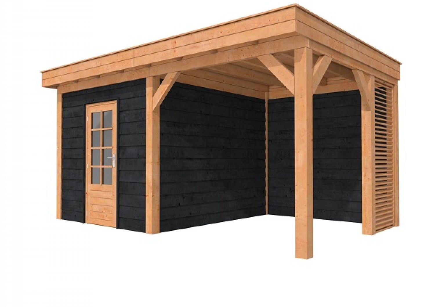 Buitenverblijf premium XXL 500x400 cm inclusief berging en zwarte achterwanden