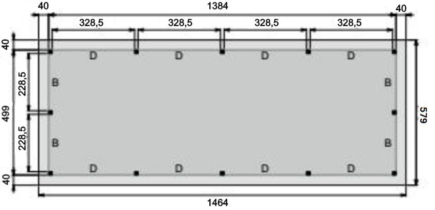 Plattegrond buitenverblijf Prestige 1400x500 cm