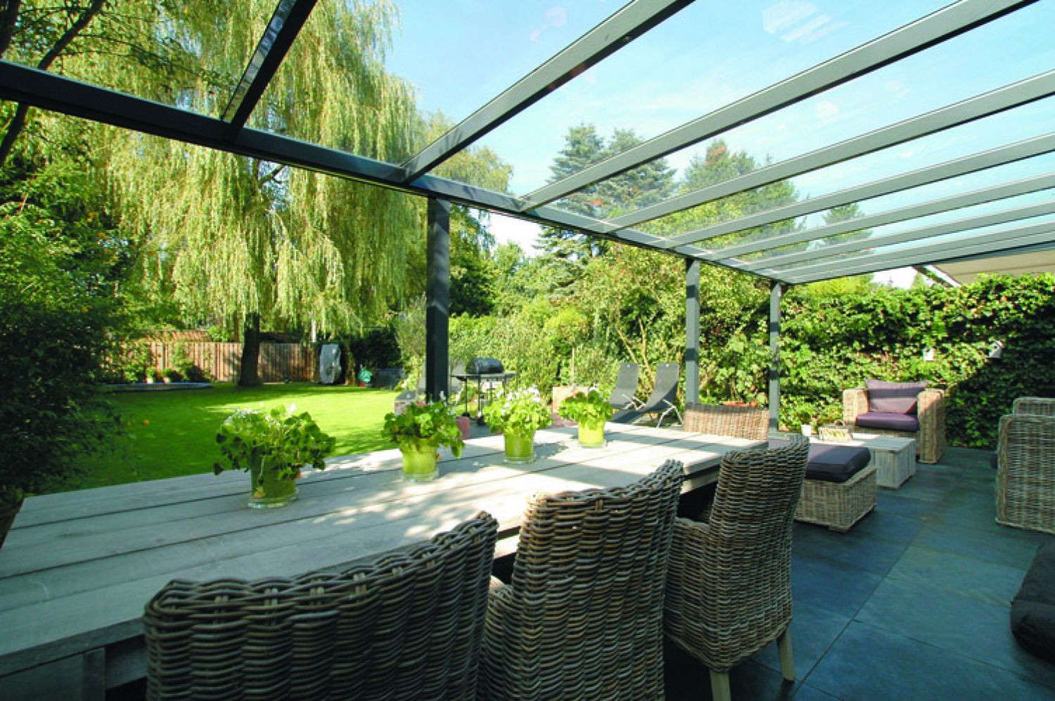 Terrasoverkapping Profiline met glas 700x350 cm