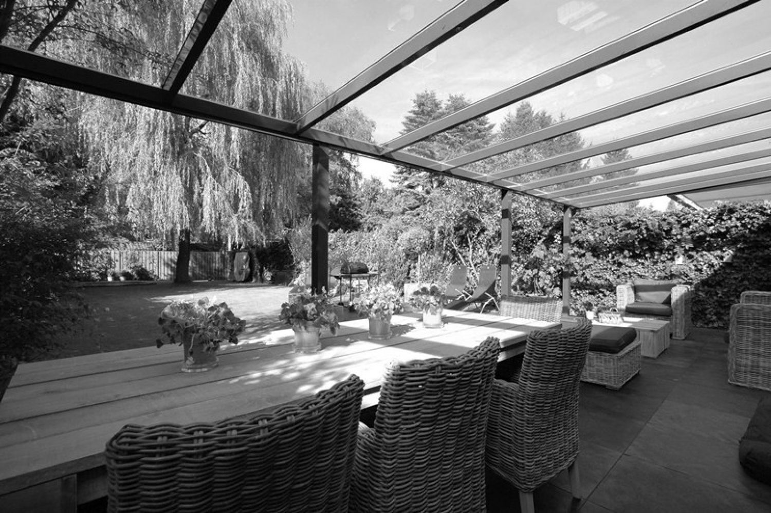 Terrasoverkapping Profiline met glas 700x350 cm