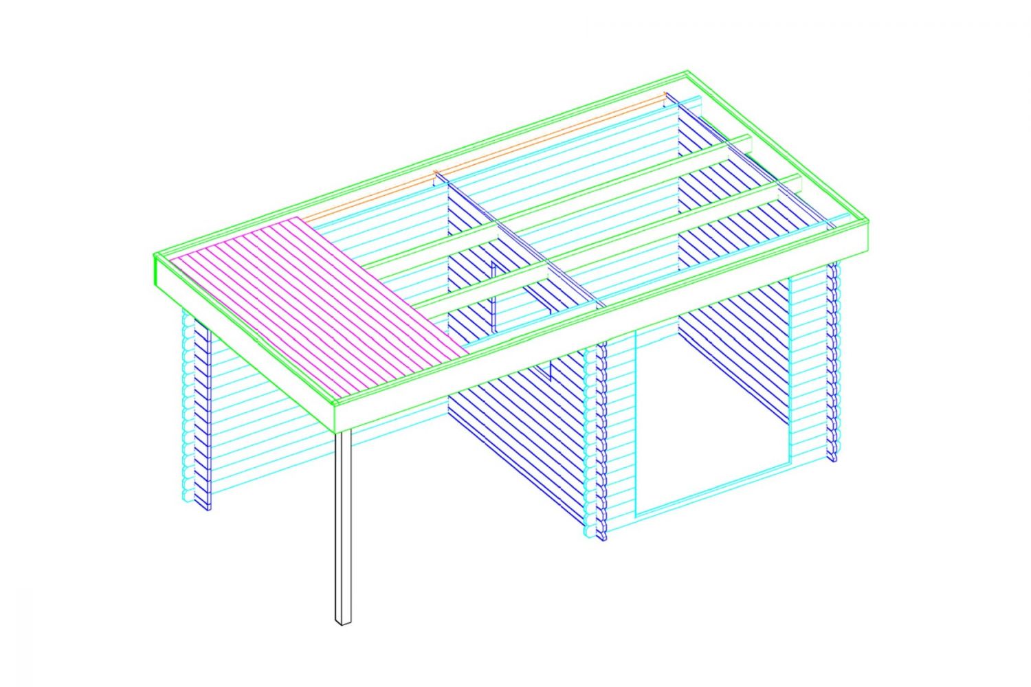 Blokhut 2526Z 250x250 cm + zijluifel 250x250 cm - geïmpregneerd