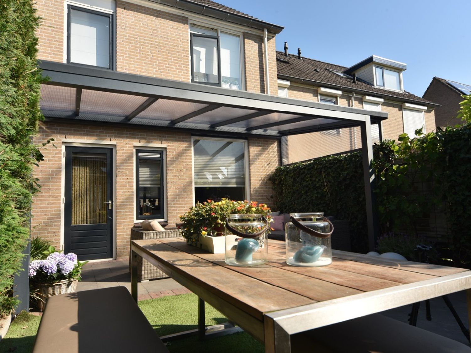 Greenline veranda 600x250 cm - 2 staanders - polycarbonaat dak