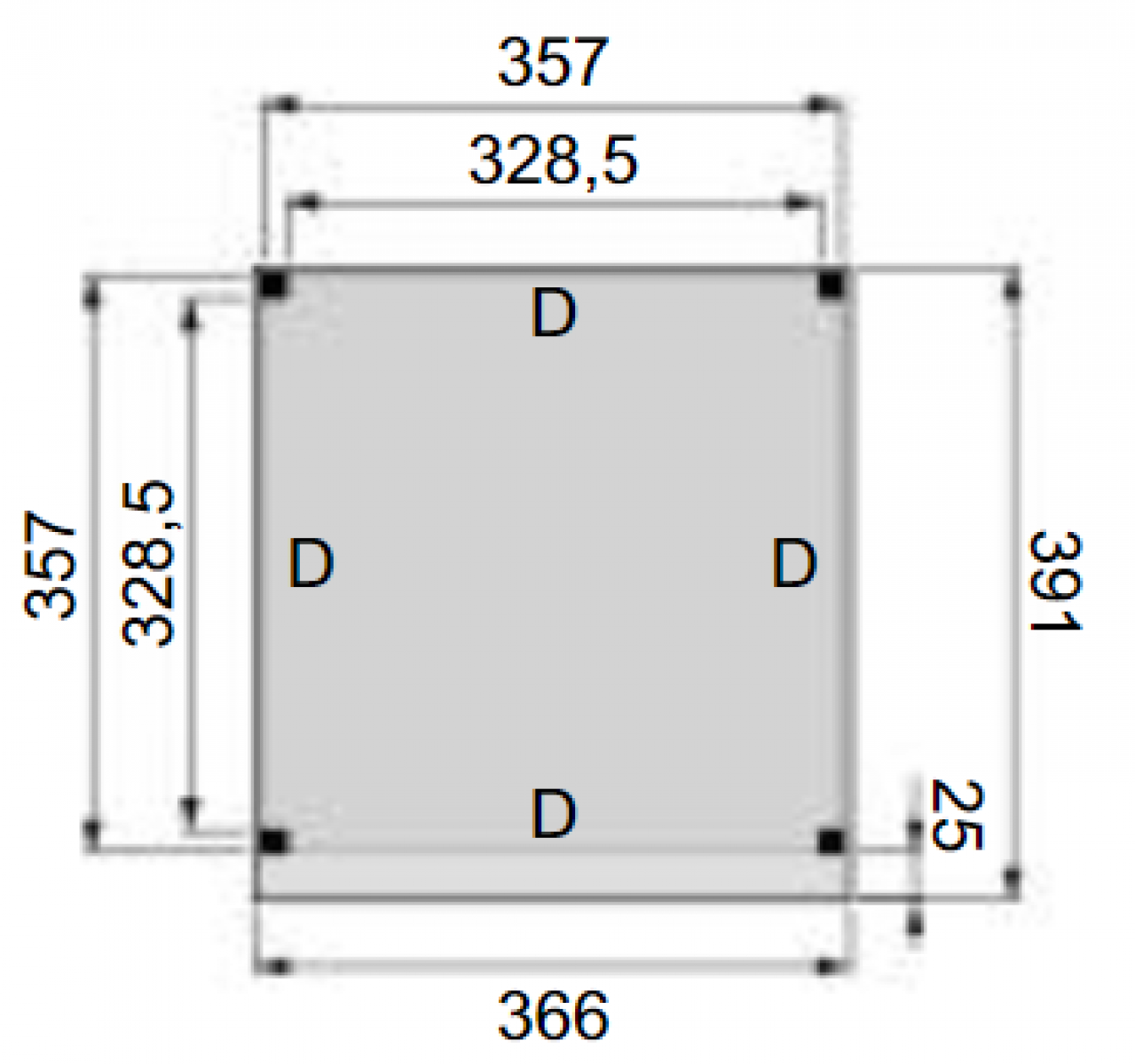 Plattegrond overkapping Premium L 360x360 cm 