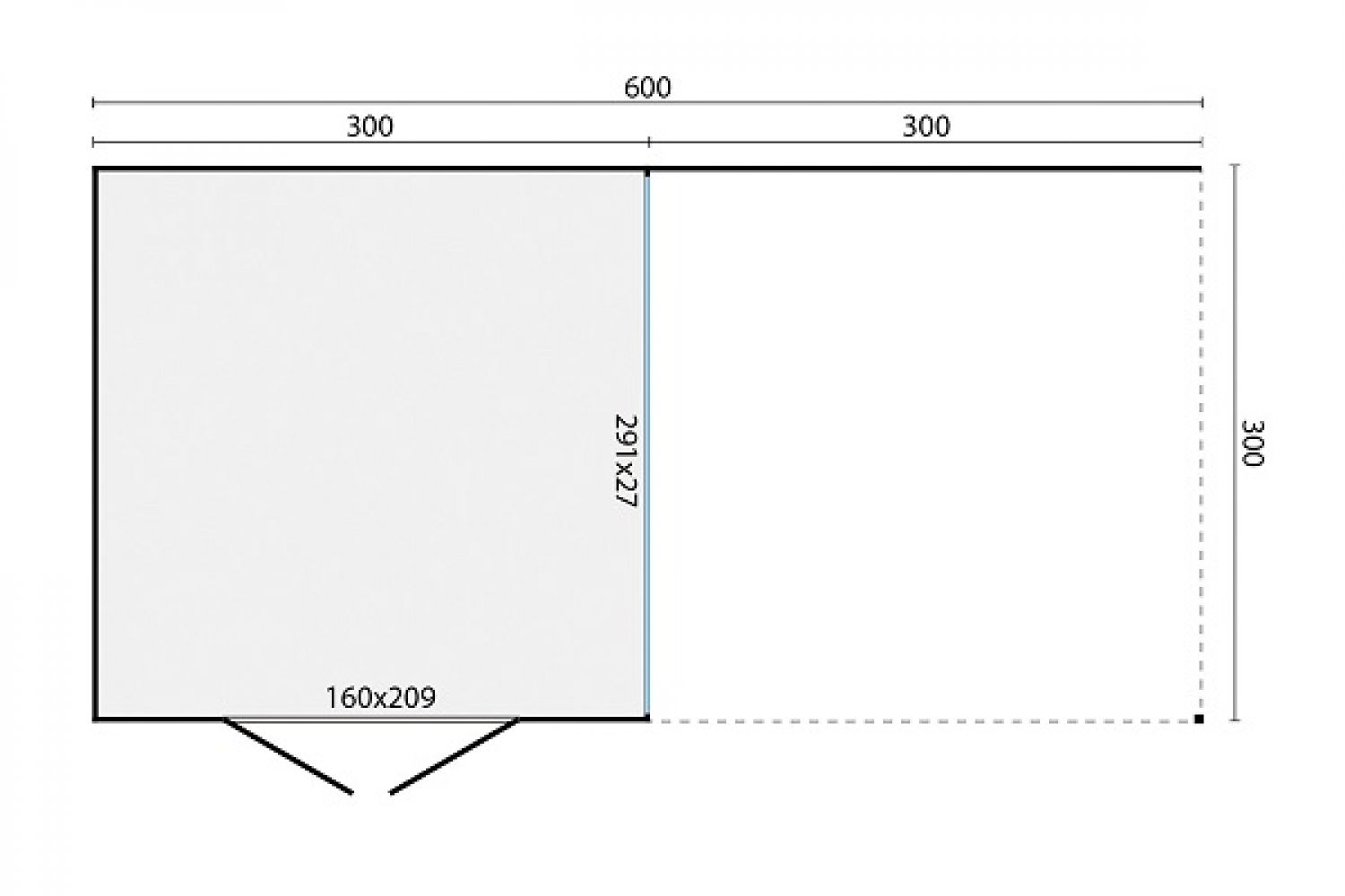 Blokhut Telma met overkapping 600x300 cm Plattegrond