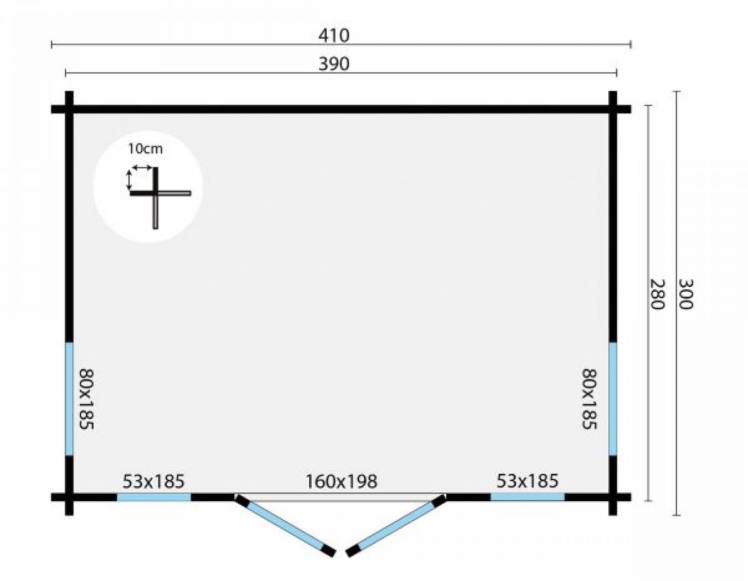 Blokhut Victoria 410x300 cm plattegrond