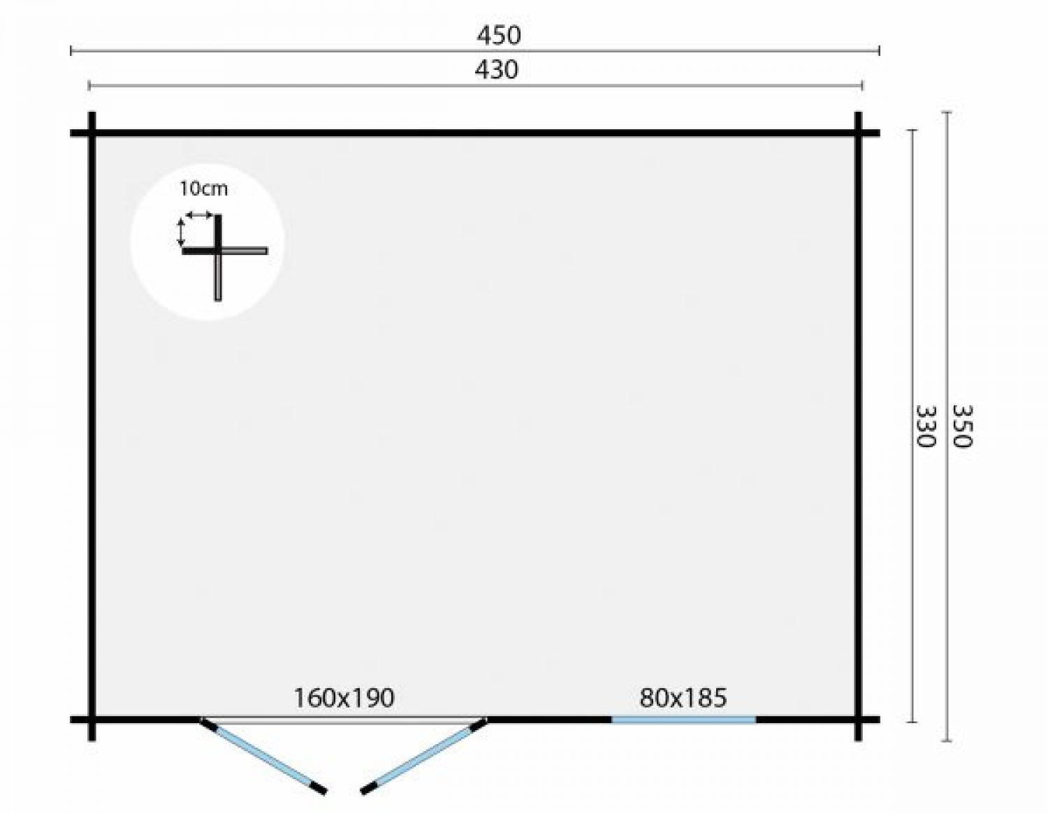 Blokhut Charlie 450x350 cm plattegrond