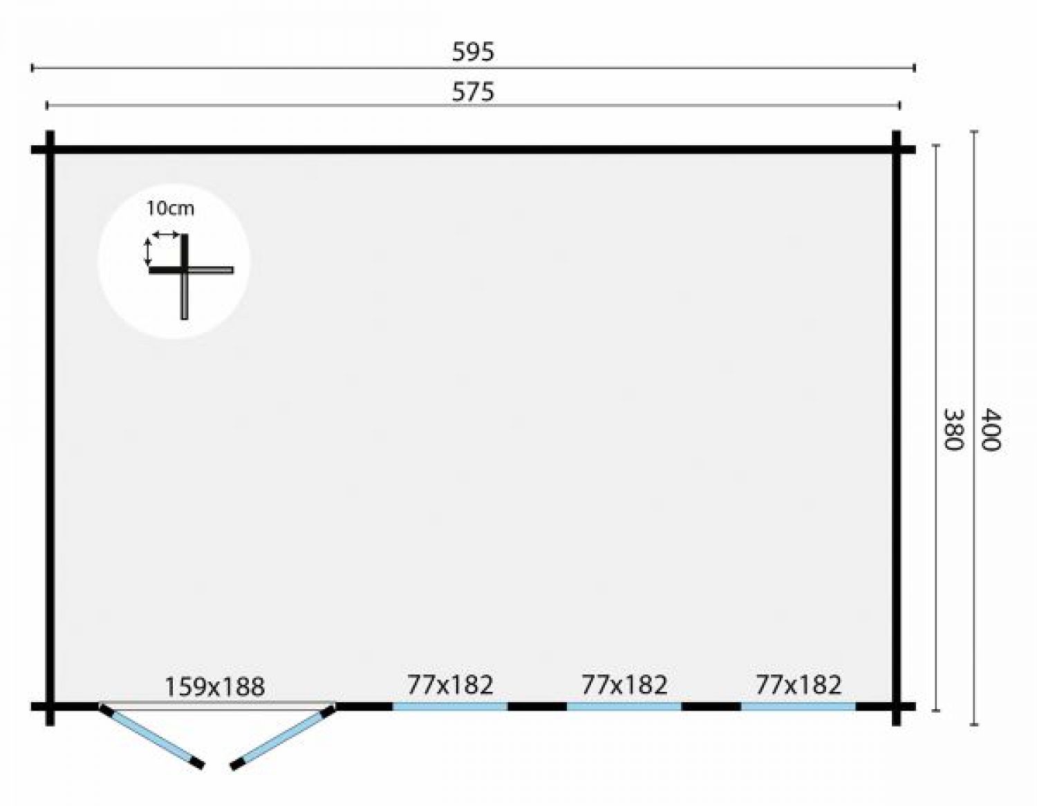 Blokhut Gabriella 595x400 cm plattegrond