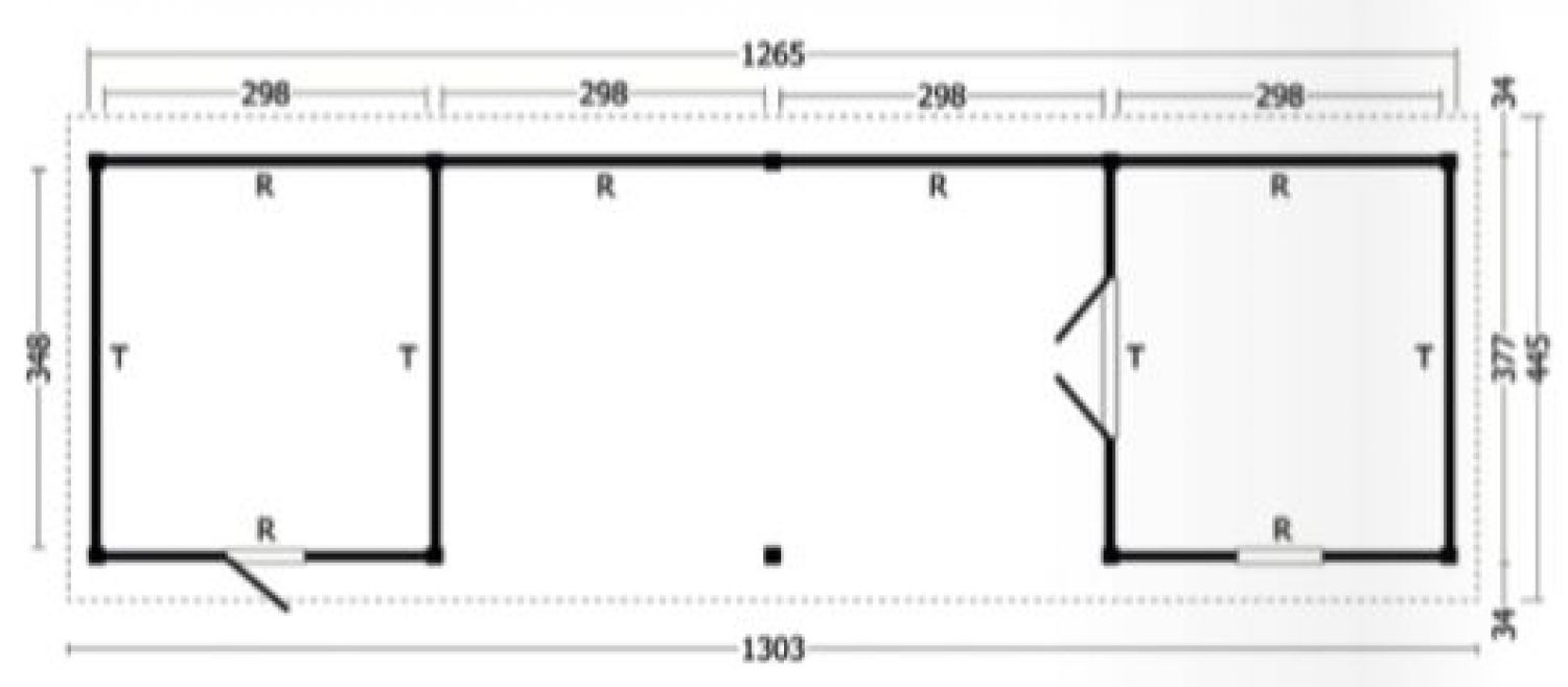 Lariks/Douglas Overkapping Hamar XL type 12 1303x445 cm plattegrond