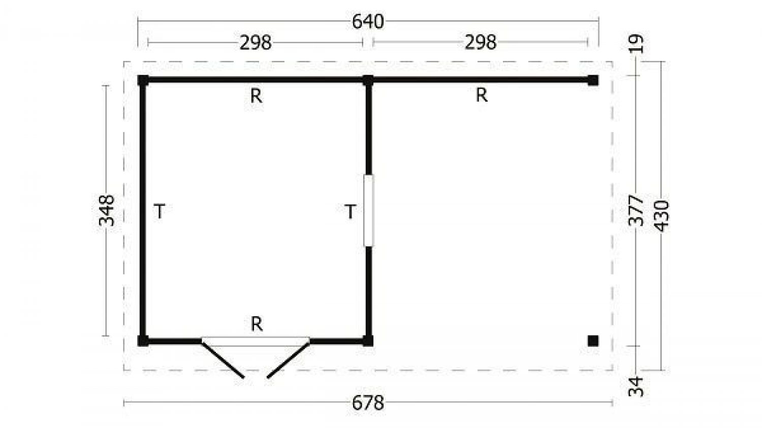 Lariks/Douglas overkapping Oslo XL type 4 zwart 678x430cm plattegrond