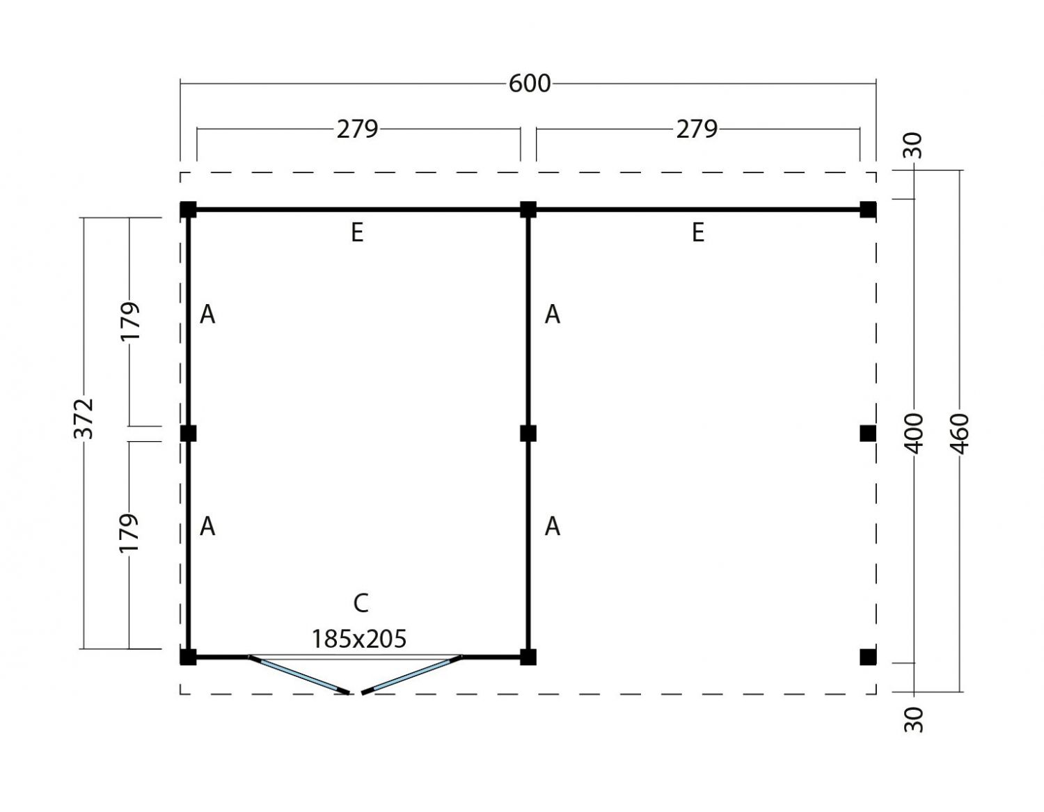 Kapschuur Billund XL Type 3 Red Class Wood 600x460 cm - zwart gespoten