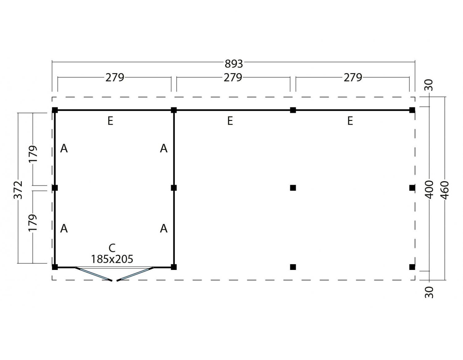 Kapschuur Billund XL Type 7 Red Class Wood 893x460 cm - geïmpregneerd