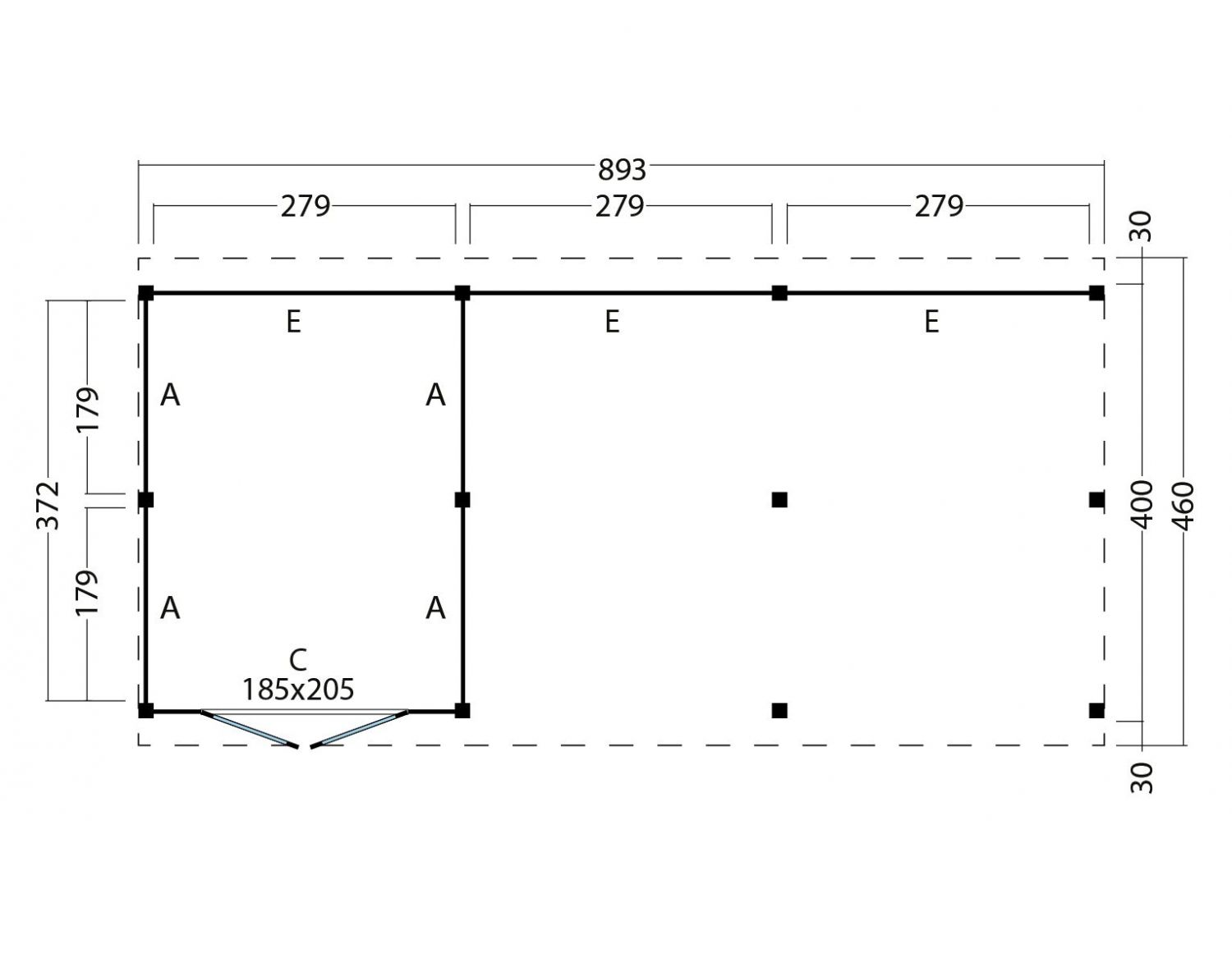 Kapschuur Billund XL Type 7 Red Class Wood 893x460cm - zwart gespoten