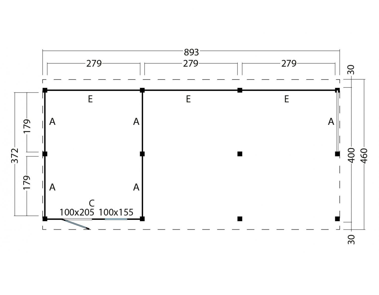 Kapschuur Billund XL Type 8 Red Class Wood 893x460 cm - zwart gespoten