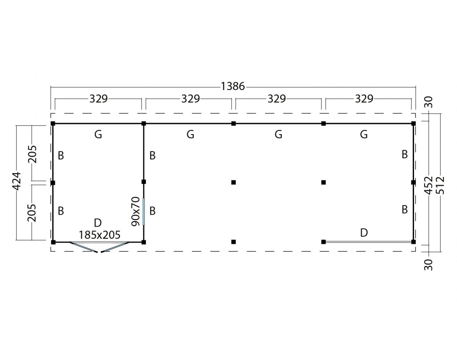 Kapschuur Billund XXL Type 11 Red Class Wood 1386x512 cm - zwart gespoten