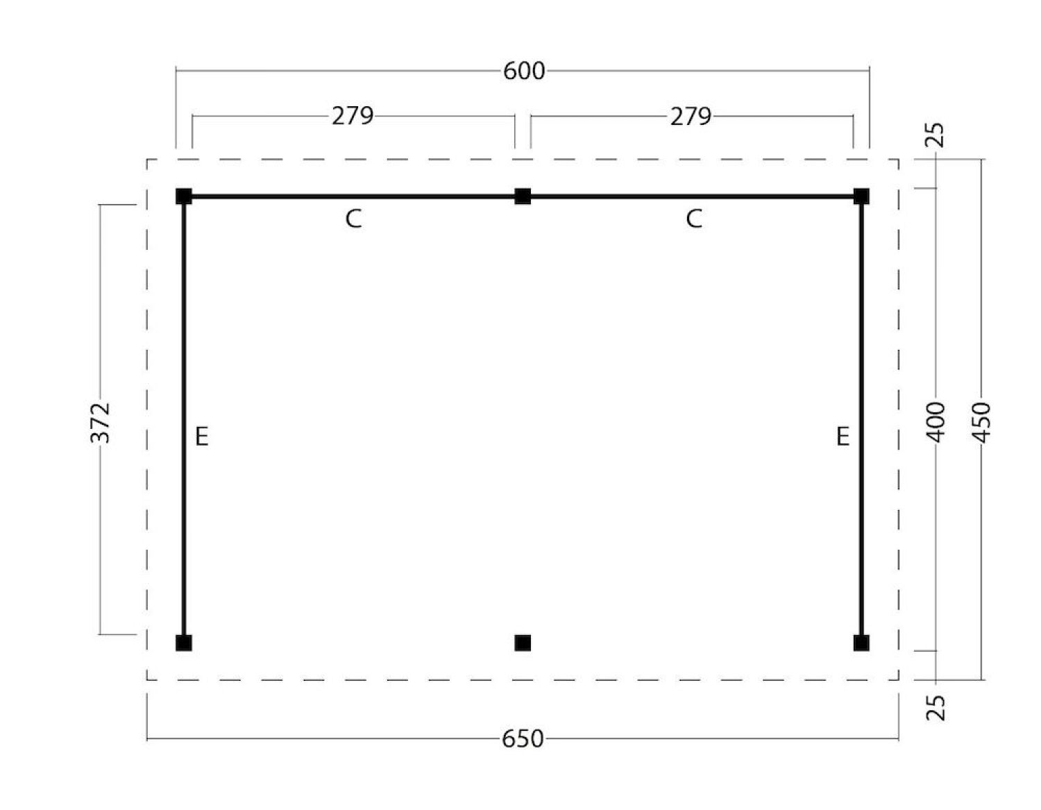 Overkapping Plat Dak Odense XXL Type 4 Red Class Wood 650x450 cm - Zwarte wanden