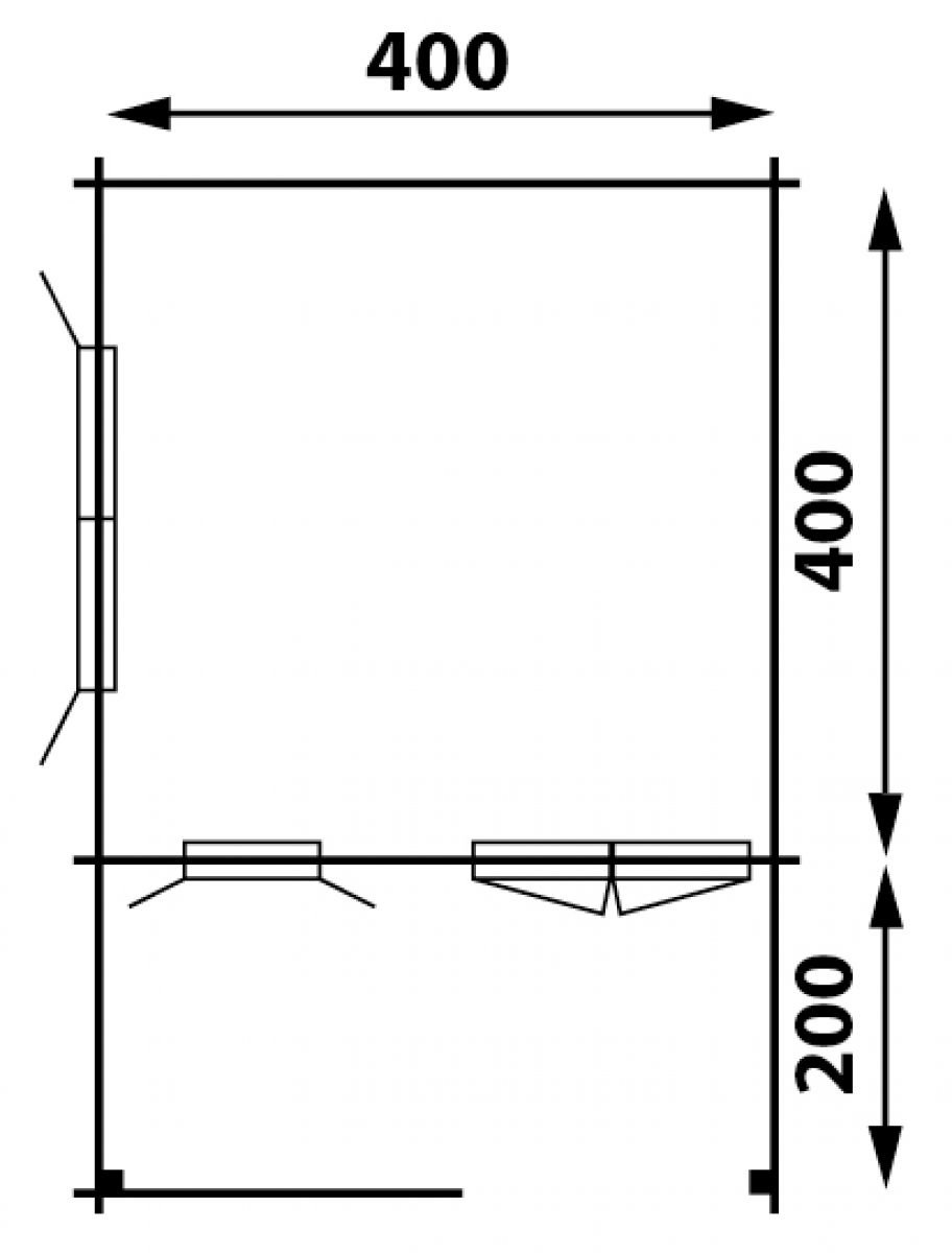 Blokhut 440x440 cm + luifel 200 cm, 50 mm & dubbelglas - gecoat