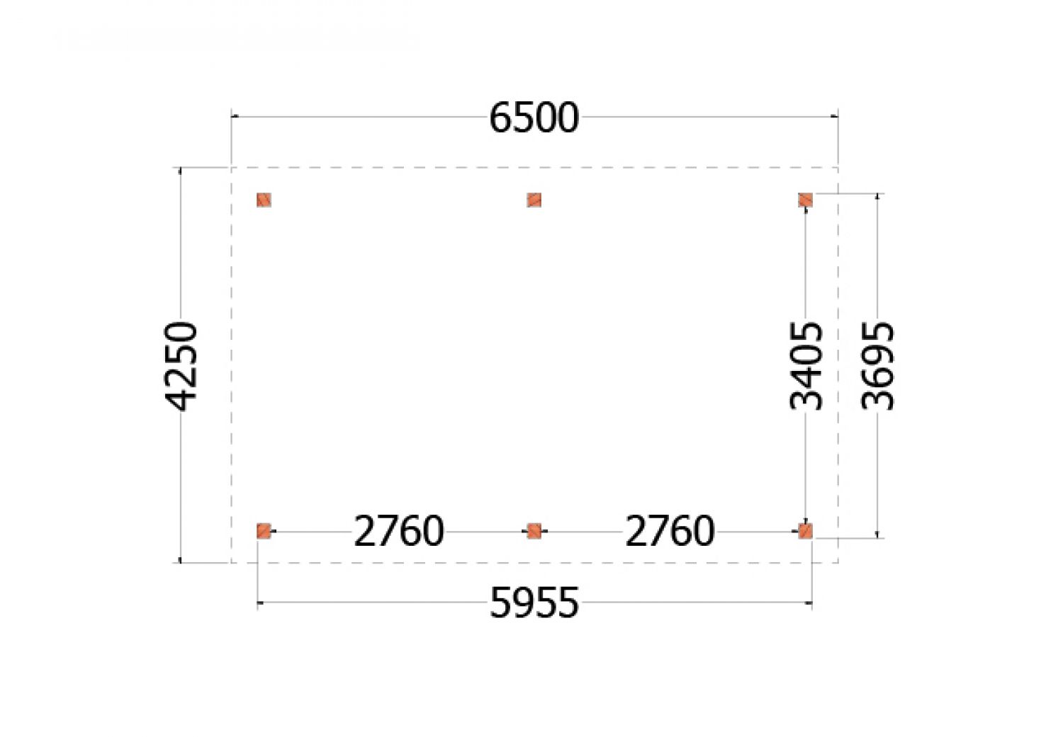 Buitenverblijf Florence 650x425 cm - Plat dak - plattegrond