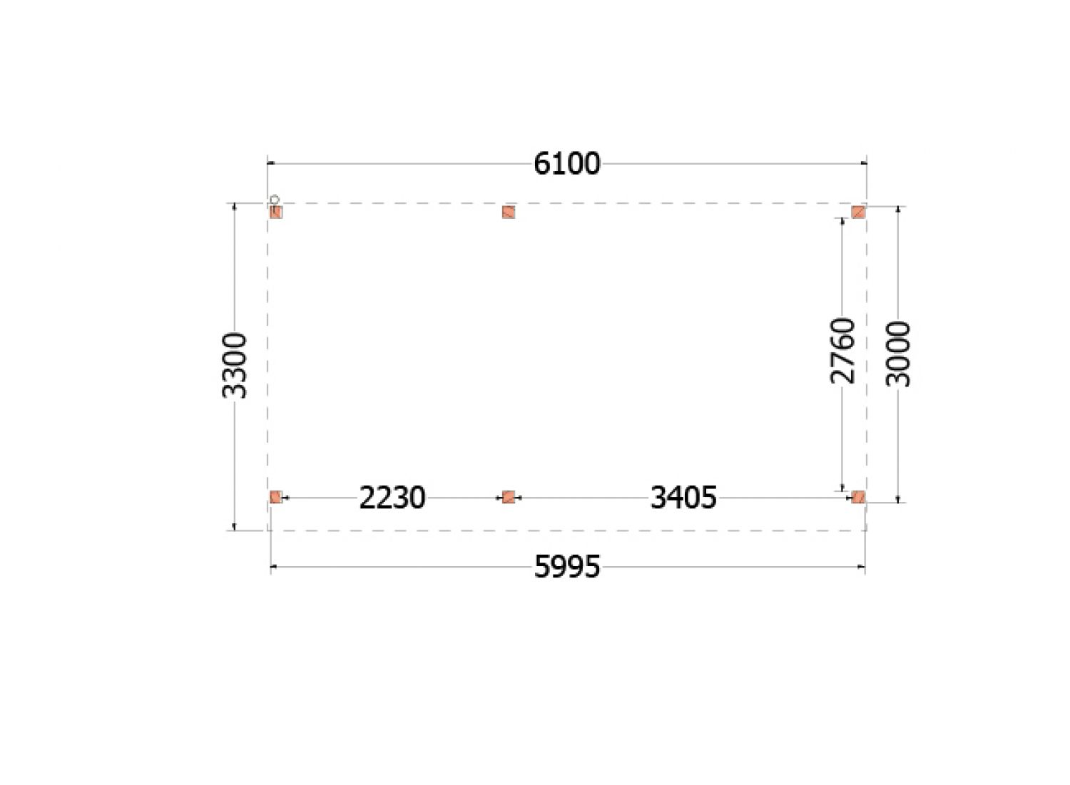 Overkapping Casa L 610x330 cm - plattegrond