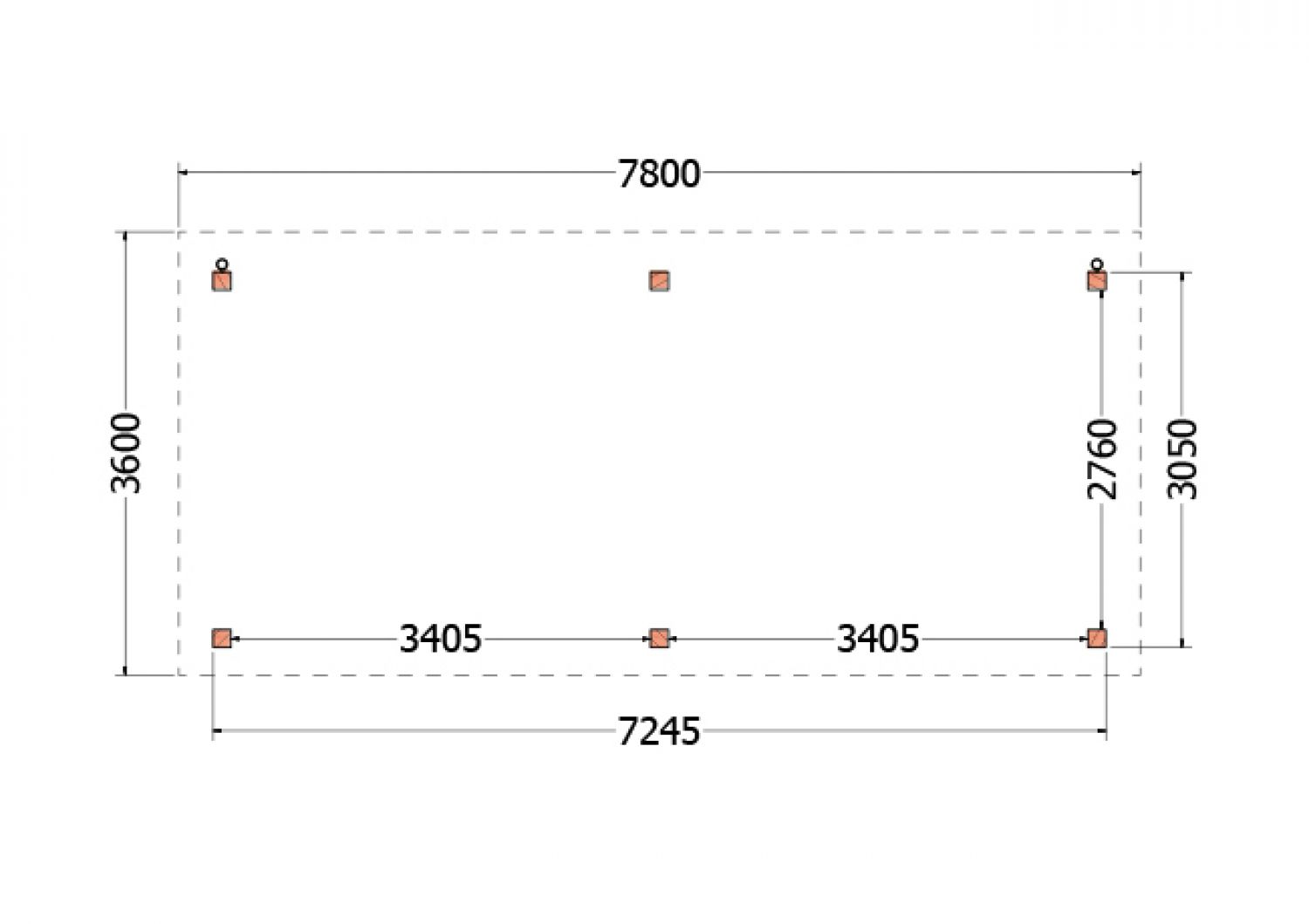 Buitenverblijf Florence 780x360 cm - Plat dak - plattegrond