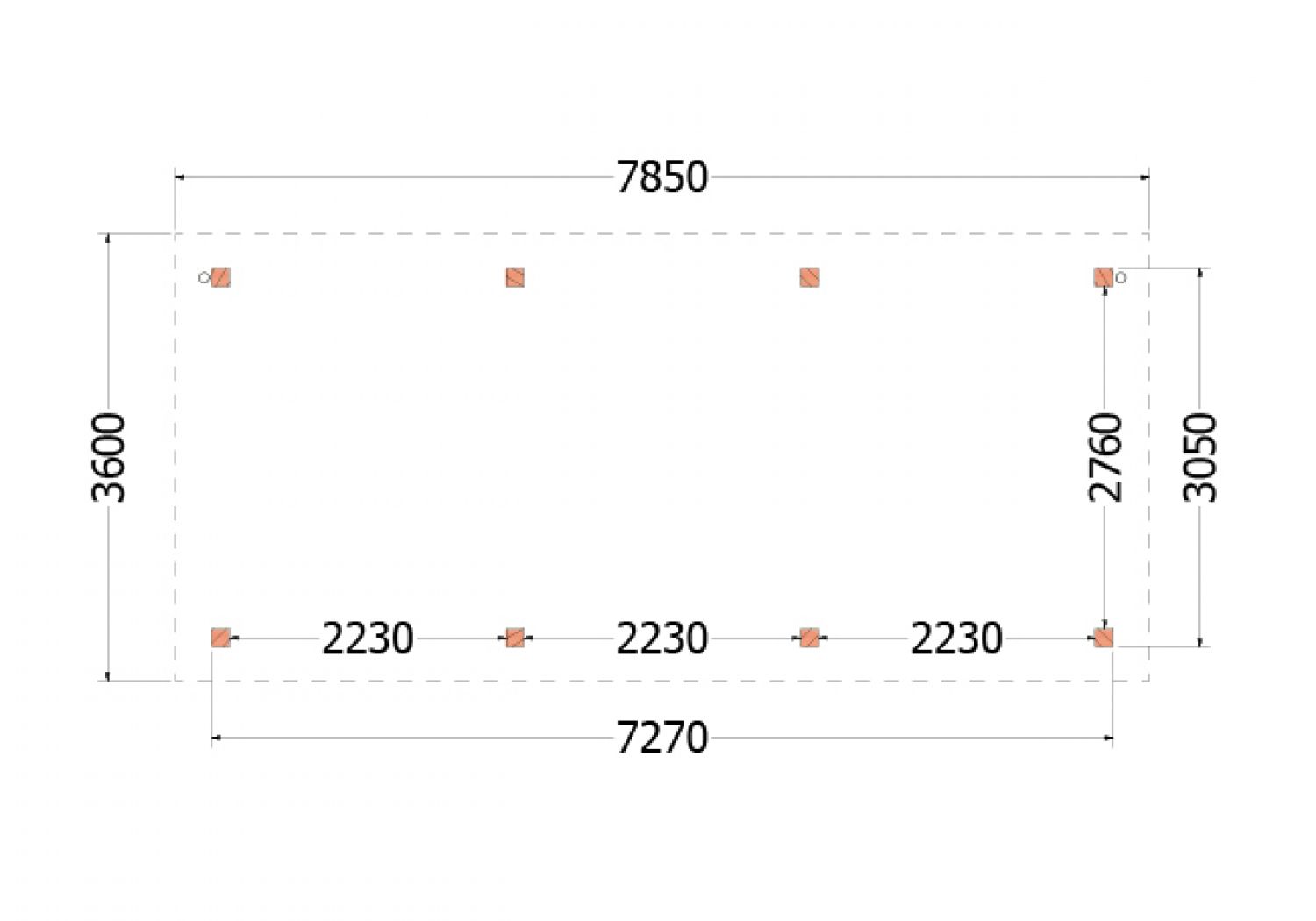 Buitenverblijf Florence 785x360 cm - Plat dak - plattegrond