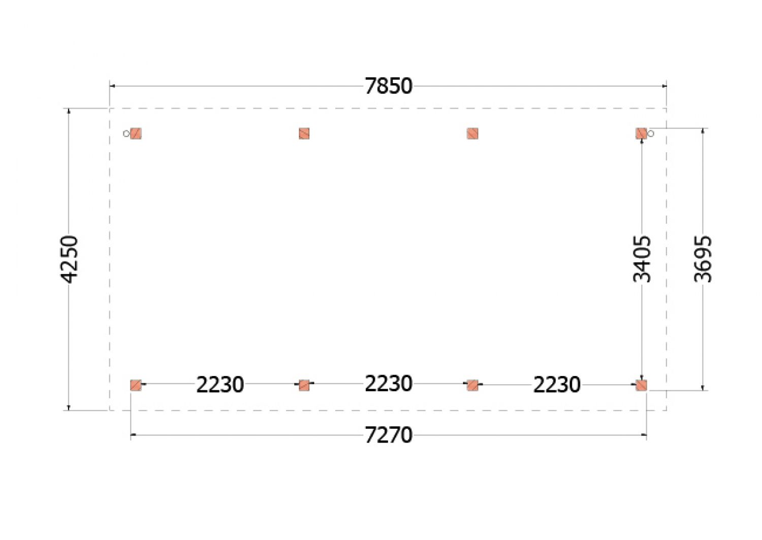 Buitenverblijf Florence 785x425 cm - Plat dak - plattegrond