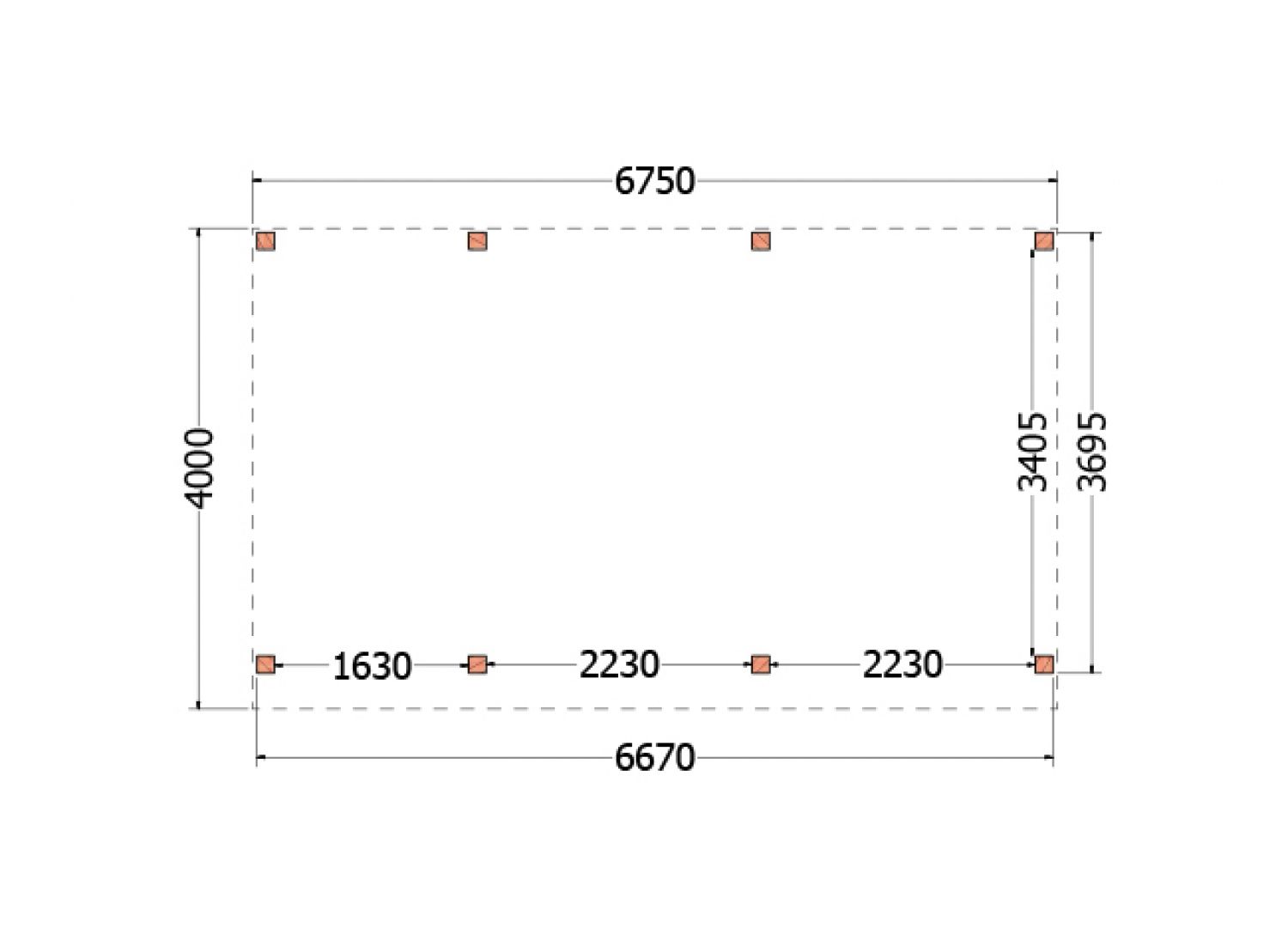 Overkapping Mensa 675x400 cm - plattegrond