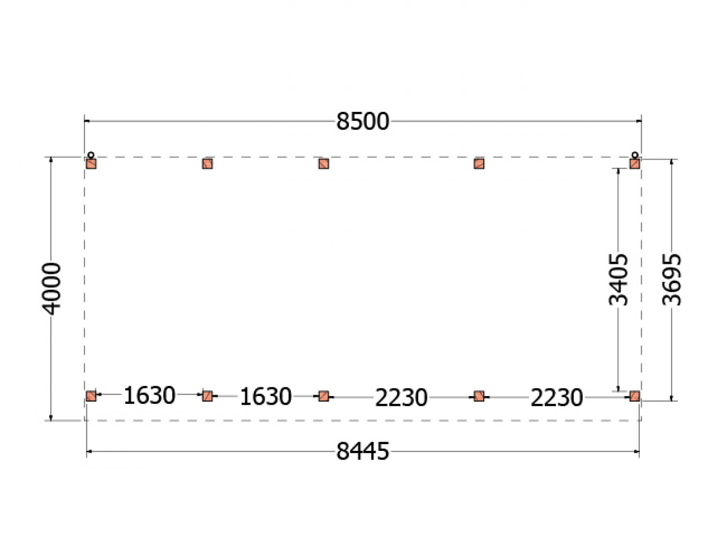 Overkapping Mensa 850x400 cm - plattegrond
