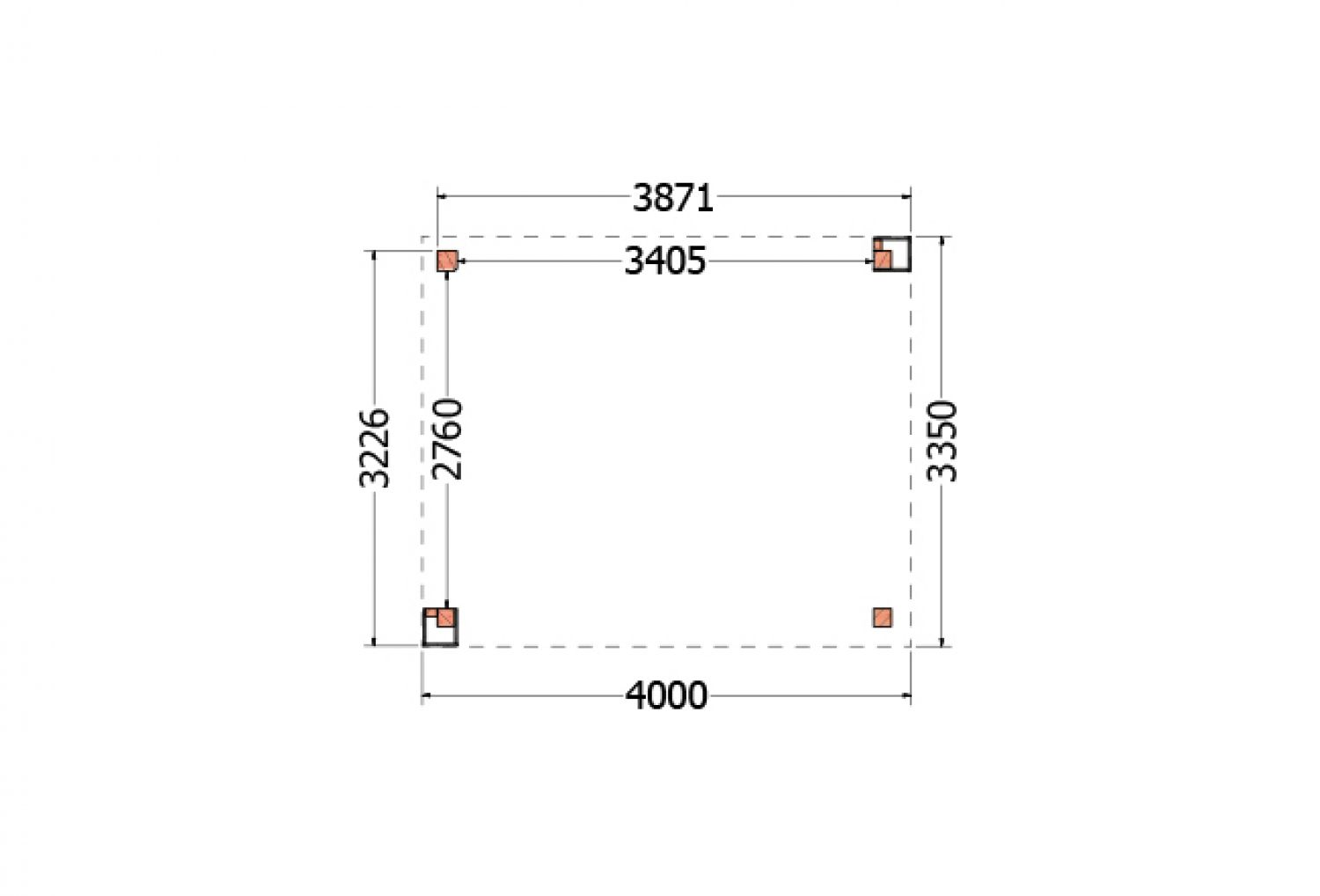Buitenverblijf Verona 400x335 cm - Plat dak model links - plattegrond